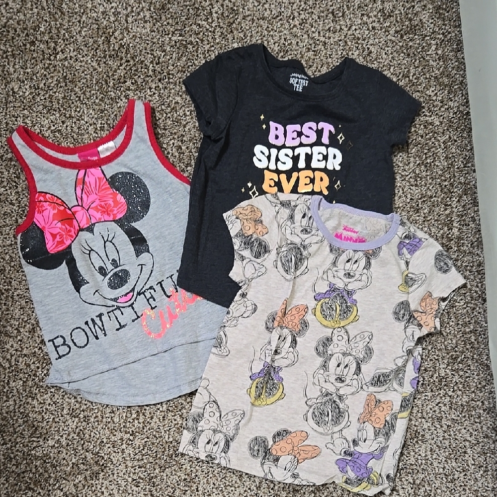 Disney Kids Minnie Mouse Graphic T-Shirts - Gray, Black, Cream